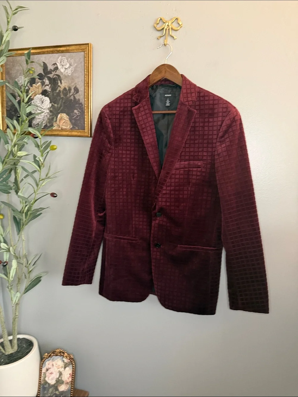 Alfani Burgundy Velvet Textured Blazer Sport Coat Men’s Small Cocktail